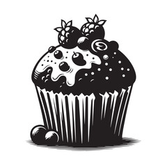 Black Muffins Silhouette Vector, High Quality Illustration on White Background