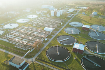 Industrial water filtration plant aerial photograph