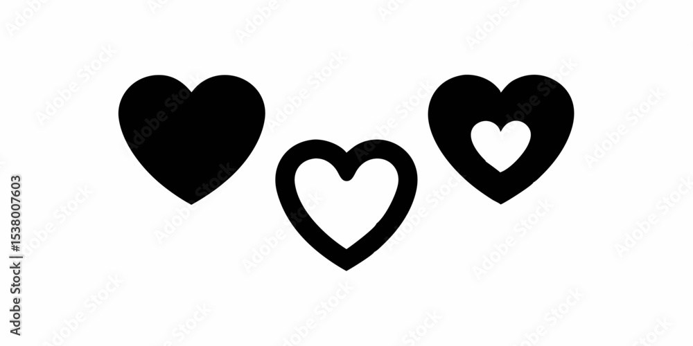 Poster three hearts symbolizing love unity connection and graphic design elements heart icon black and whit