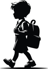 School going kid carrying a school bag silhouette Vector Illustration isolated on a white background