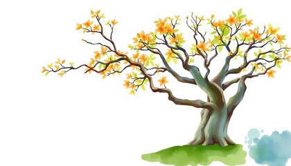 Obraz premium Watercolor-style vector illustration of an architectural tree for landscaping, showing branches & leaves, tree design, element