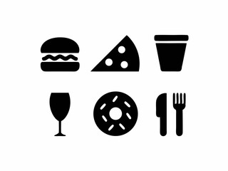 Culinary Delights Icon Set Burger Pizza Slice Beverage Wine Doughnut and Cutlery Restaurant Fast Food and