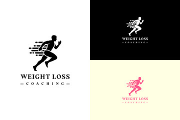 running man with speed lines vector illustration, icon, logo for fat loss, stamina, gym, personal trainer, coach, health, wellness, fitness, workout, exercise, diet plan, weight loss, and more