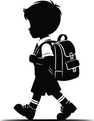 School going kid carrying a school bag silhouette Vector Illustration isolated on a white background