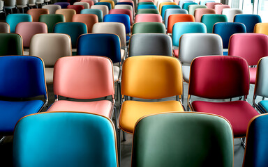 Colorful chairs in a row modern conference room