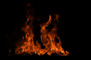 Fire flame. Burn lights on a black background.