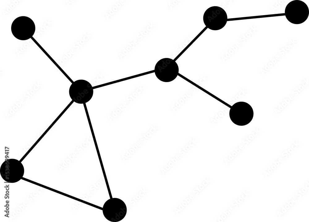 Leinwandbilder Simple network graph with black nodes and connecting lines on white background. Abstract diagram for data analysis, communication, and business connection concept.