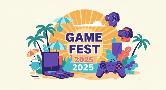Summer Game Fest 2025: Vibrant Gaming Event Illustration - Powered by Adobe