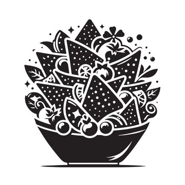 black and white nachos in bowl clip art preview