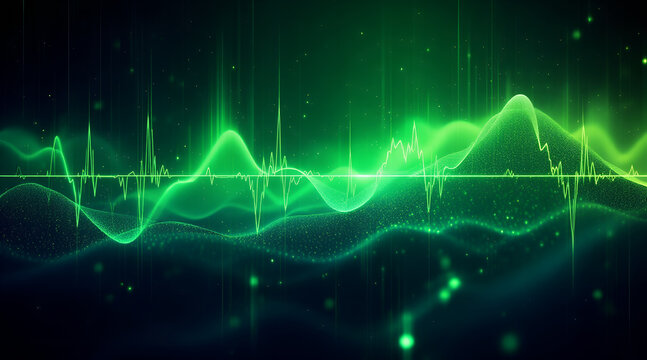 Abstract Green Sound Wave Visualizer with Data Points and Vertical Lines