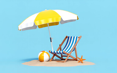 Summer beach scene with beach chair and umbrella