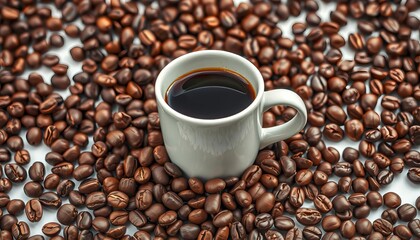 Fototapeta premium Coffee mug encircled by scattered coffee beans, sketchy style, vintage, high resolution