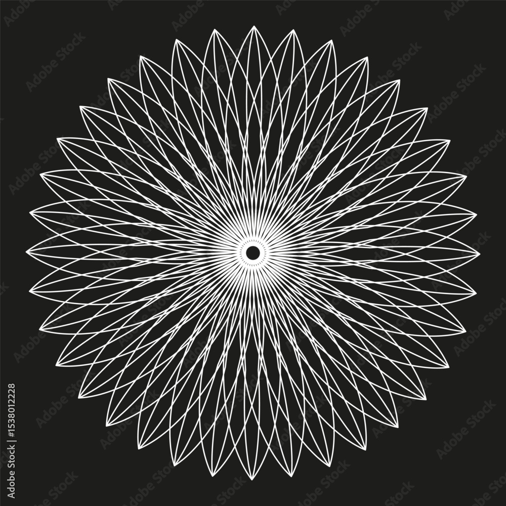 Poster geometric rosette shape. radiant line symbol. abstract flower pattern. vector dark form.