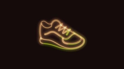 Running Shoe Icon Neon Seamless Loop 4K (Black Background) | Animated Promotional Typography for Video Editing
