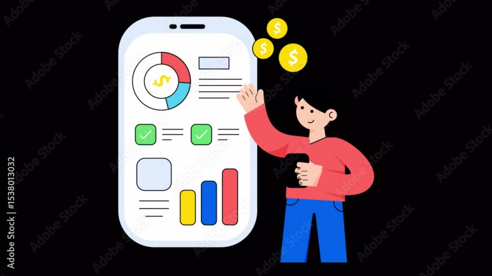Poster finance app 2d flat animations on transparent background