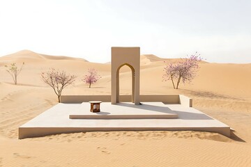 Beige Minimalist Desert Arch with Small Table.
