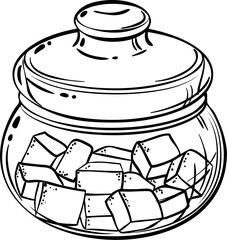 Sugar Bowl Isolated Outline Illustration for Design and Decoration for Cafeteria, Posters, Banners, Cards.