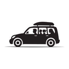 Family car road trip icon silhouette vector art illustration on white background