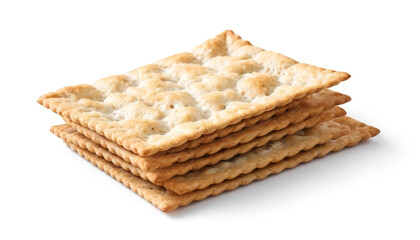 A stack of rectangular saltine crackers with a light golden-brown color and a slightly textured surface on a white background. AI generated.
