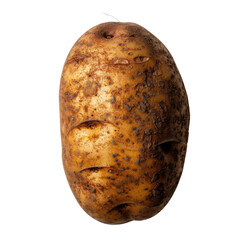 Close up view of rustic, blemished potato showcasing its unique texture and earthy tones, perfect for culinary use or agricultural themes Transparent background or png