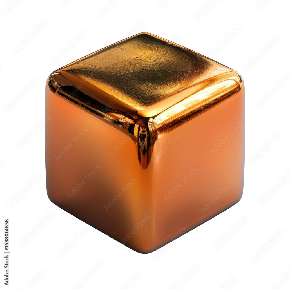 Poster shiny orange cube with reflective surface, showcasing smooth and polished texture. vibrant color add