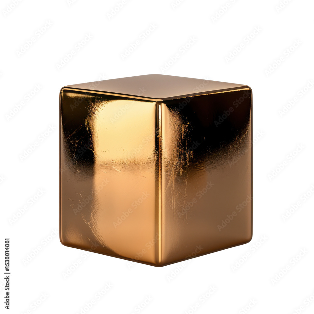 Aufkleber shiny golden cube with smooth surface reflecting light, showcasing its metallic texture and geometri