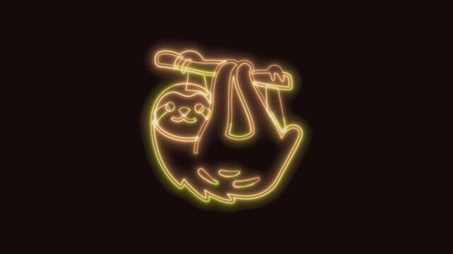 Sloth Icon Neon Seamless Loop 4K (Black Background) | Animated Promotional Typography for Video Editing