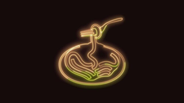 Spaghetti Icon Neon Seamless Loop 4K (Black Background) | Animated Promotional Typography for Video Editing