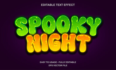 Spooky night text, editable text effect template, 3d bold shiny glow slime text style