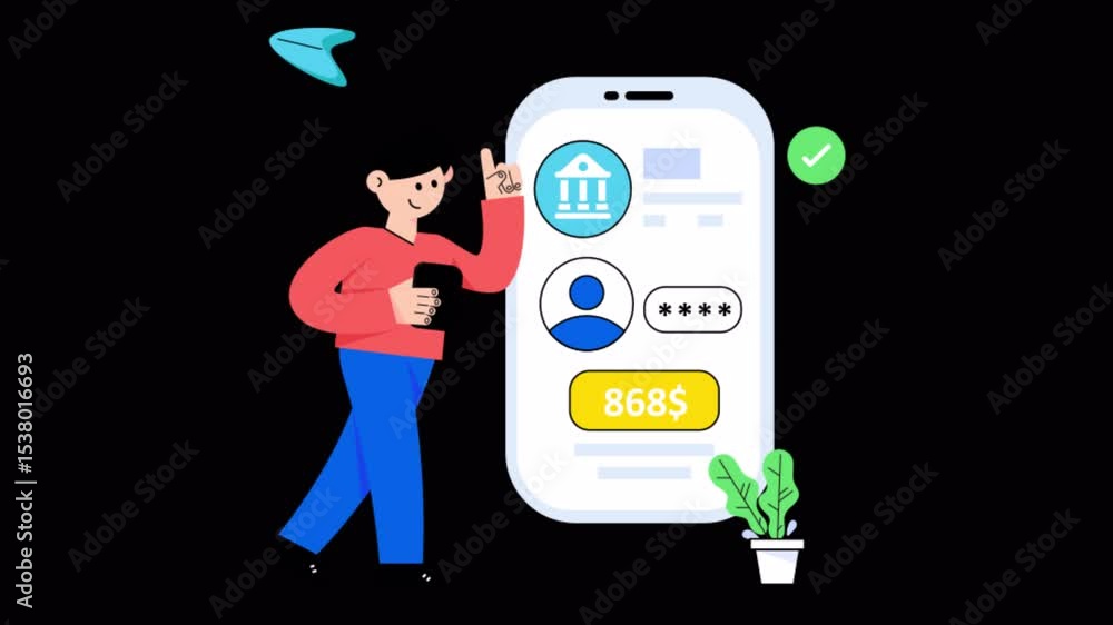 Poster mobile transaction 2d flat animations on transparent background