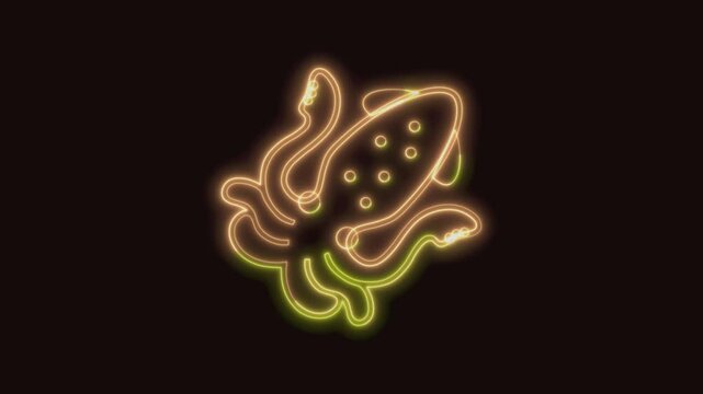 Squid Icon Neon Seamless Loop 4K (Black Background) | Animated Promotional Typography for Video Editing
