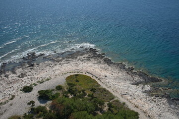Aerial view of the stone beach in Croatia