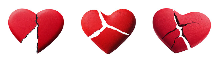 Three red broken heart in a row.