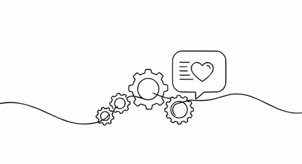 Fototapeta premium A unique illustration featuring gears alongside a heart-shaped icon, suggesting a harmonious connection.