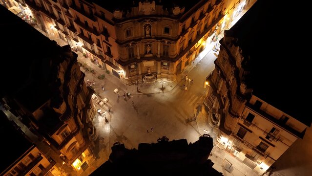 I Quattro Angoli (piazza Quattro Canti) Palermo, Sicilia, Italia.
Vista Aerea del centro della citt&agrave; di Palermo. 
