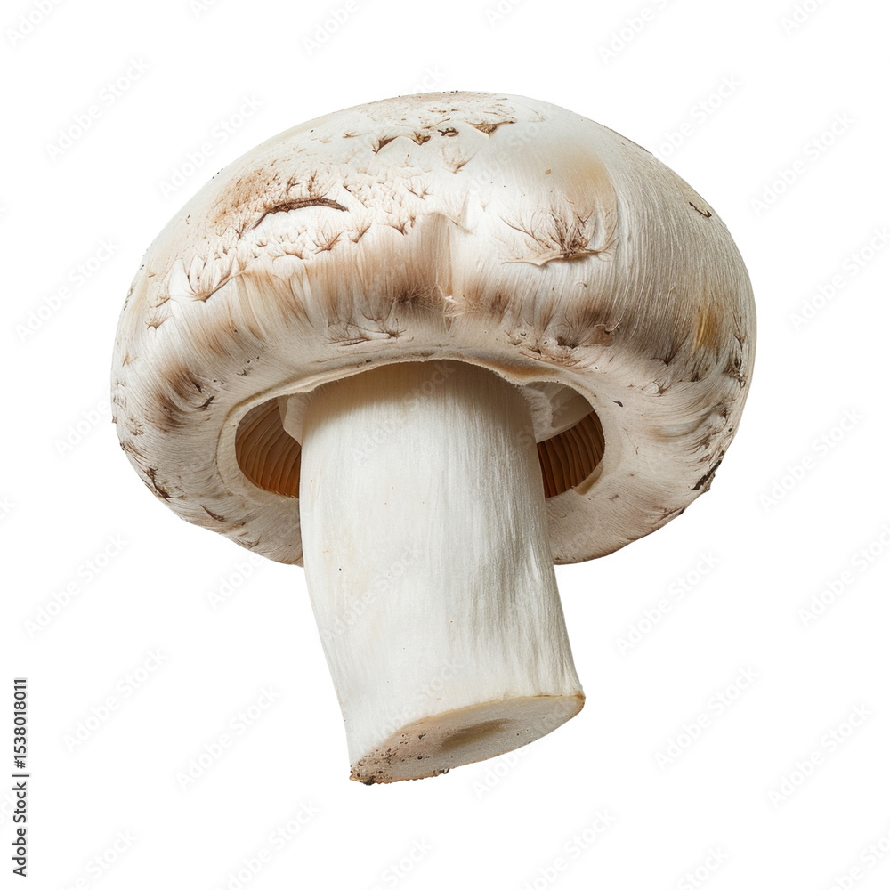 Poster fresh white mushroom with smooth cap and sturdy stem, perfect for culinary use and adding flavor to 