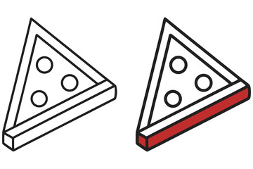 Isometric pizza slice outline shows crust with three circles and one with red crust