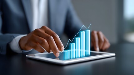 Businessman analyzing financial data on tablet device