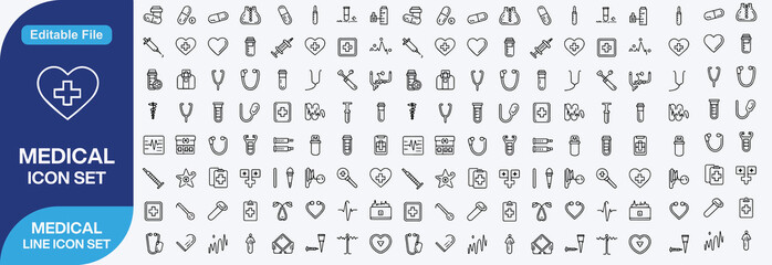 Medical Icons set. Vector illustration in modern thin line style of general medical icons: hospital, doctor, medicine and pharmacology, tests, etc