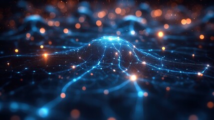 Obraz premium A self-learning AI network visualized as glowing points of intelligence 