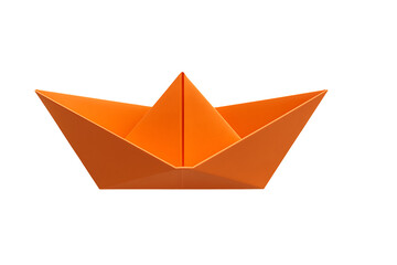 Classic orange origami boat isolated on transparent background