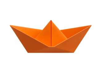 Classic orange origami boat isolated on transparent background