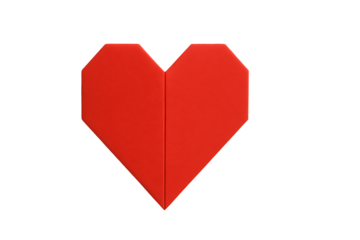 Classic red origami heart isolated on transparent background