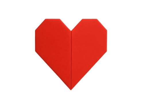Classic red origami heart isolated on transparent background
