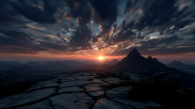 Sunset Mountain Peak Stone Path.