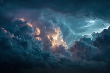 Dramatic Blue Cloudscape with Dark and Light Contrast &ndash; Moody Sky Background for Weather, Nature, and Abstract Concepts

