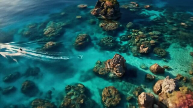 Speedboat over Tropical Reef.