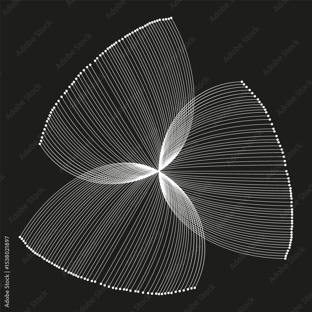 Aufkleber abstract radial shape. white curved lines. geometric vector pattern. black background art.