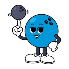 Vector Bowling Ball Character Spinning Bowling Ball on Finger