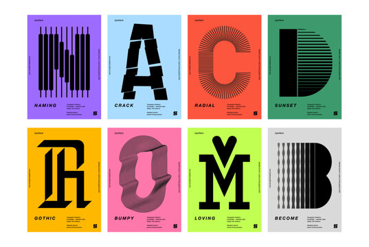 lettering poster design template layout with clean typography, bold letterforms, minimal vector textures using abstract geometric shapes and vibrant color palettes for branding, editorial, album cover